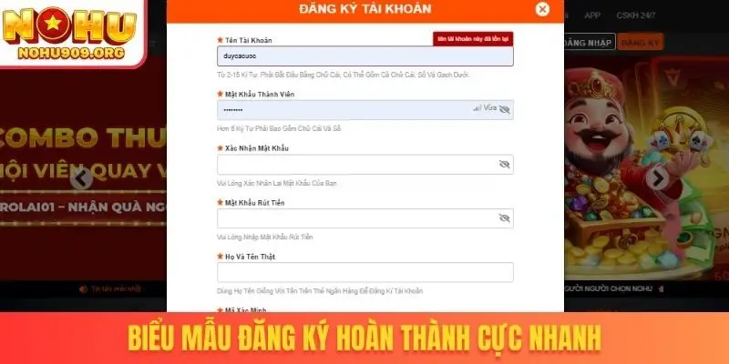 Biểu mẫu đăng ký hoàn thành cực nhanh